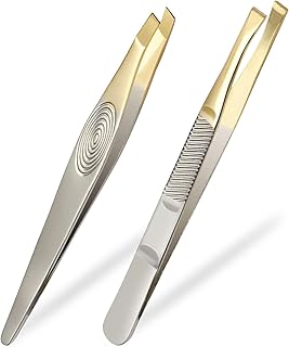 2 Pcs Eyebrow Tweezers,Blackhead Surgical Tweezers and Facial Hair Tweezers Facial Brow and Ingrown Hair Tweezers Women Men Facial Hair Remover, Slanted Ingrown Hair Tweezers