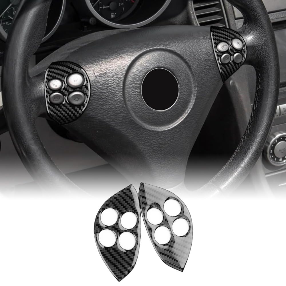 GIOPSQ Fit for Mercedes-Benz SLK R171 (2004-2010) Carbon Fibre Steering Wheel Frame & Button Cover, Interior Decorative Sticker, Car Accessories, Gift rewr/Black/A