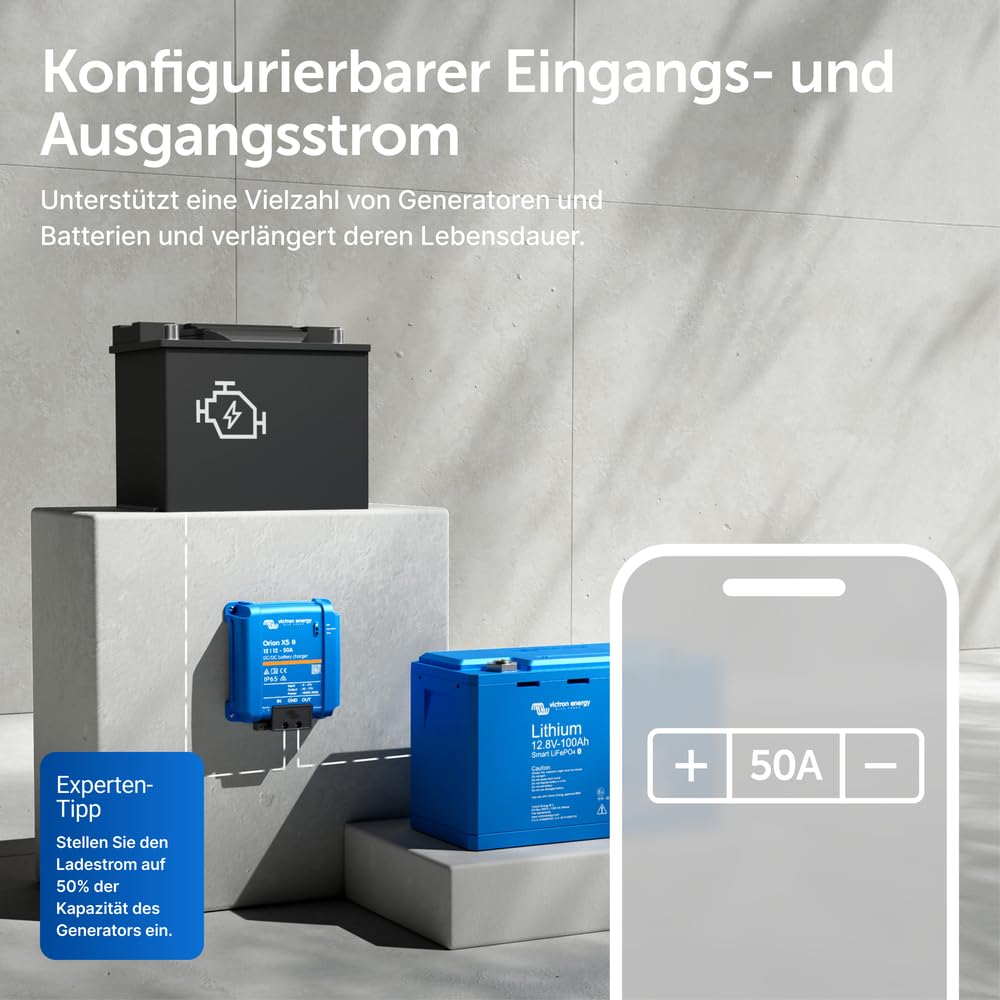 Victron Energy Orion XS Smart DC zu DC Ladegerät 12/12 50A (700W) - ORI121217050- mit EMC-Verbesserungen - IP65 Staub und wasserdicht - voll konfigurierbar - Remote-Management möglich