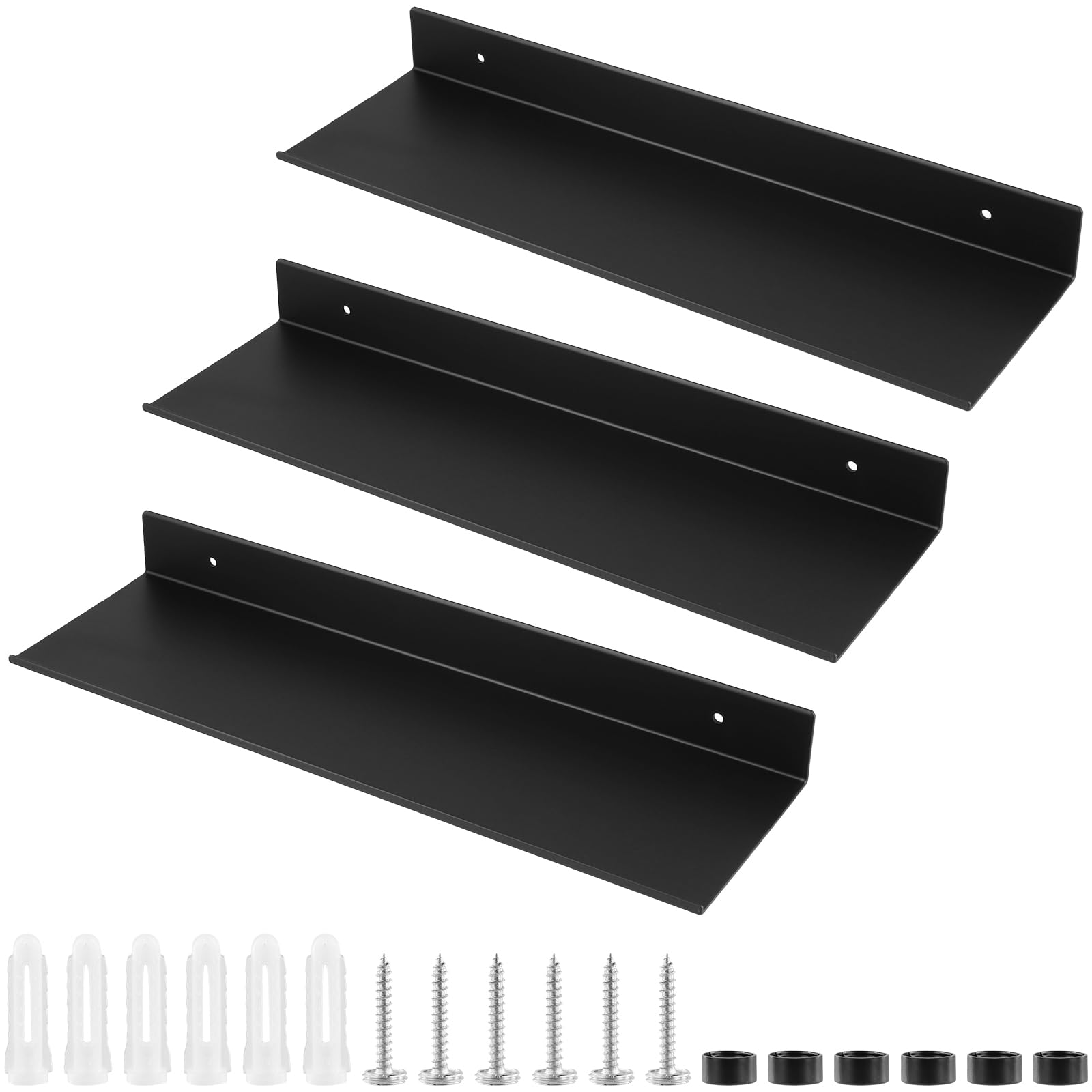 3-częściowy zestaw metalowych półek ściennych, 40 cm, czarne, wiszące półki ścienne ze śrubą do łazienki