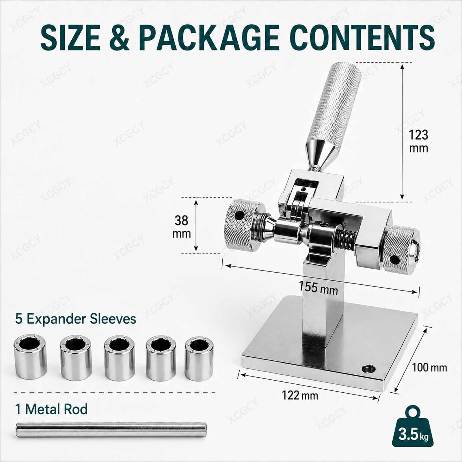 Expansor De Banda Manual con Orificios De Montaje, Reductor De Tamaño De Banda con 6 Adaptadores, Troqueles Intercambiables, Mango Antideslizante para Reparación De Joyas Y Anillos