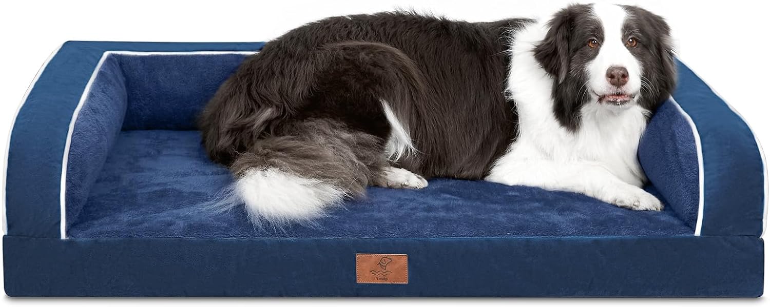 Yiruka Large Dog Bed, Rich Blue Dog Beds for Large Dogs, Washable Dog Bed with Removale Bolsters, High Bolster Waterproof Dog Bed with Nonslip Bottom, Orthopedic Dog Bed up to 65 lbs ORTHOPEDIC FOAM Large(36 X 27 X 8 Inch) Rich Blue