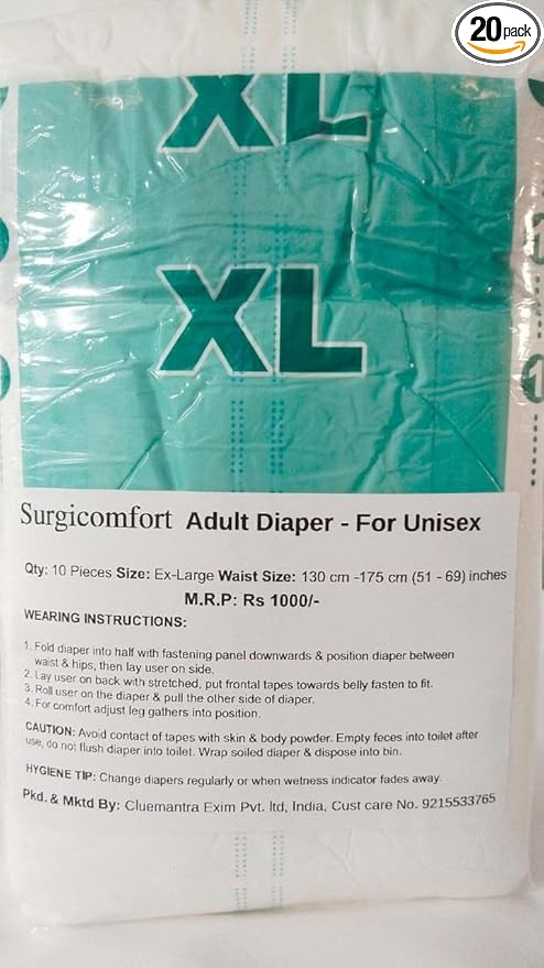 SURGICOMFORT Adult Diaper Extra Large (130-175 cms), Waist Size (51