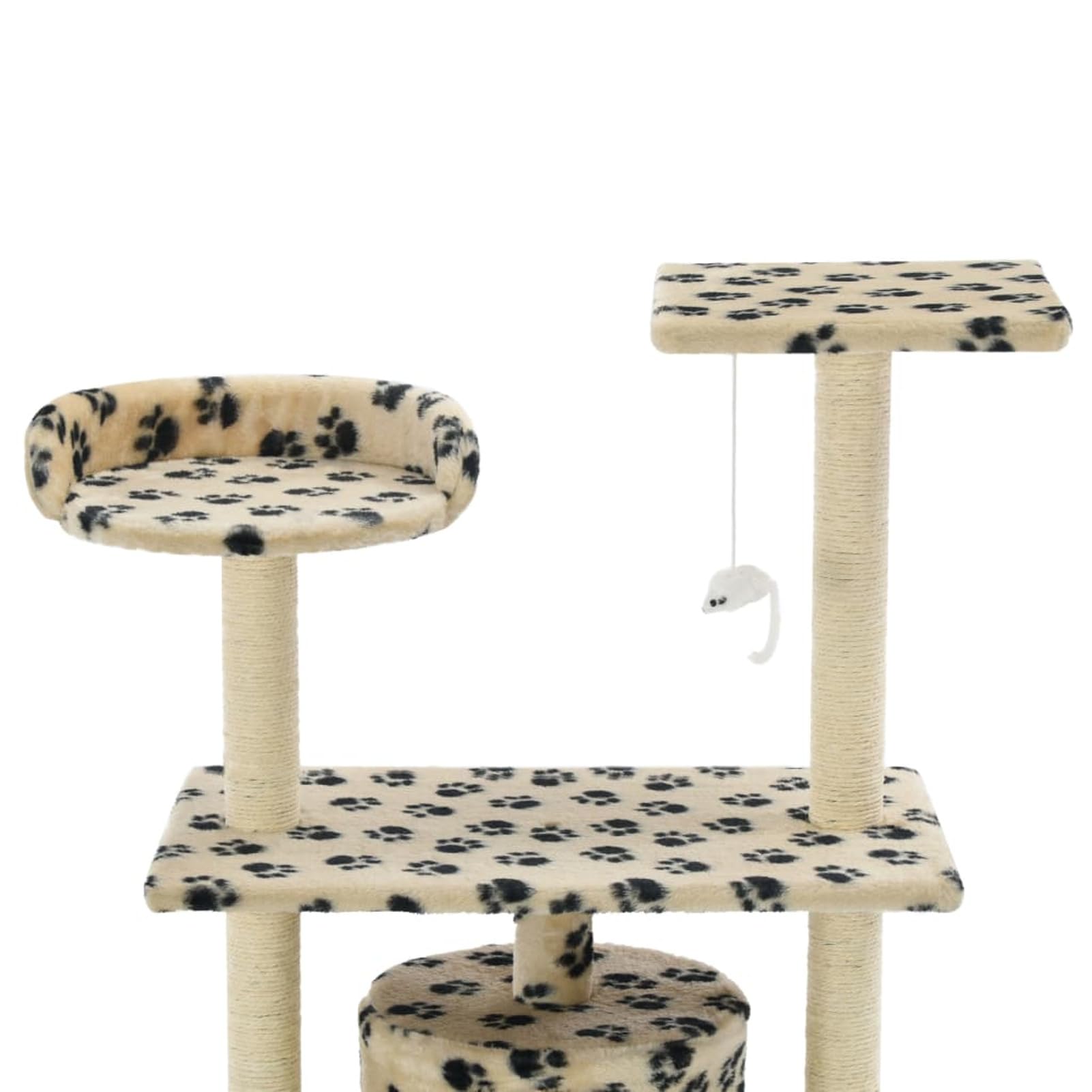 Rascador para Gatos con Poste de sisal 95 cm Huellas Beige Poste Rascador para con Cuerda de Sisal, Colgante para Gatos y Manta Suave