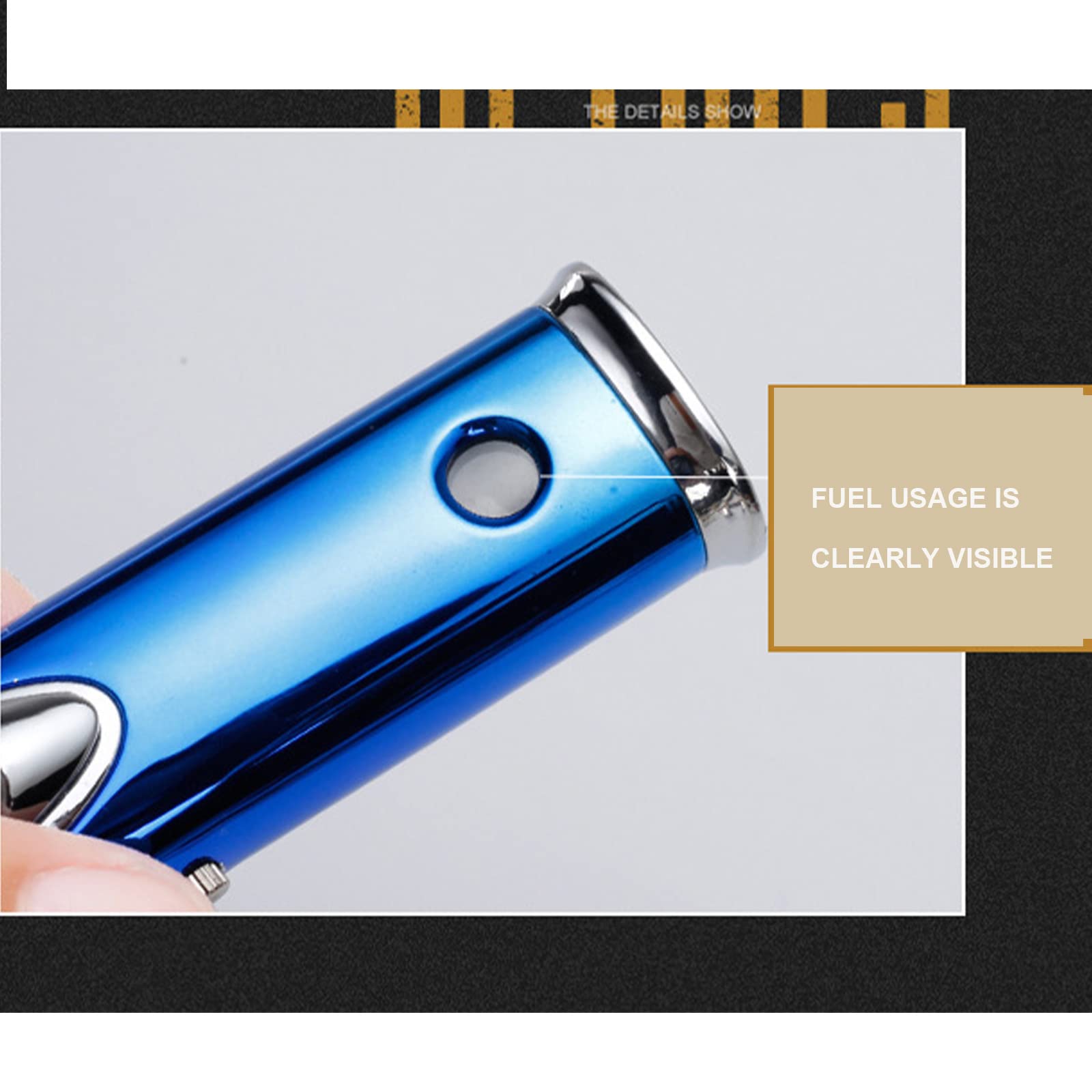 Encendedor de Antorcha Inflable de Metal Recargable a Prueba de Viento Antorcha de Gas Butano con Bloqueo de Seguridad y Tanque Visible Llama Ajustable para Hombres
