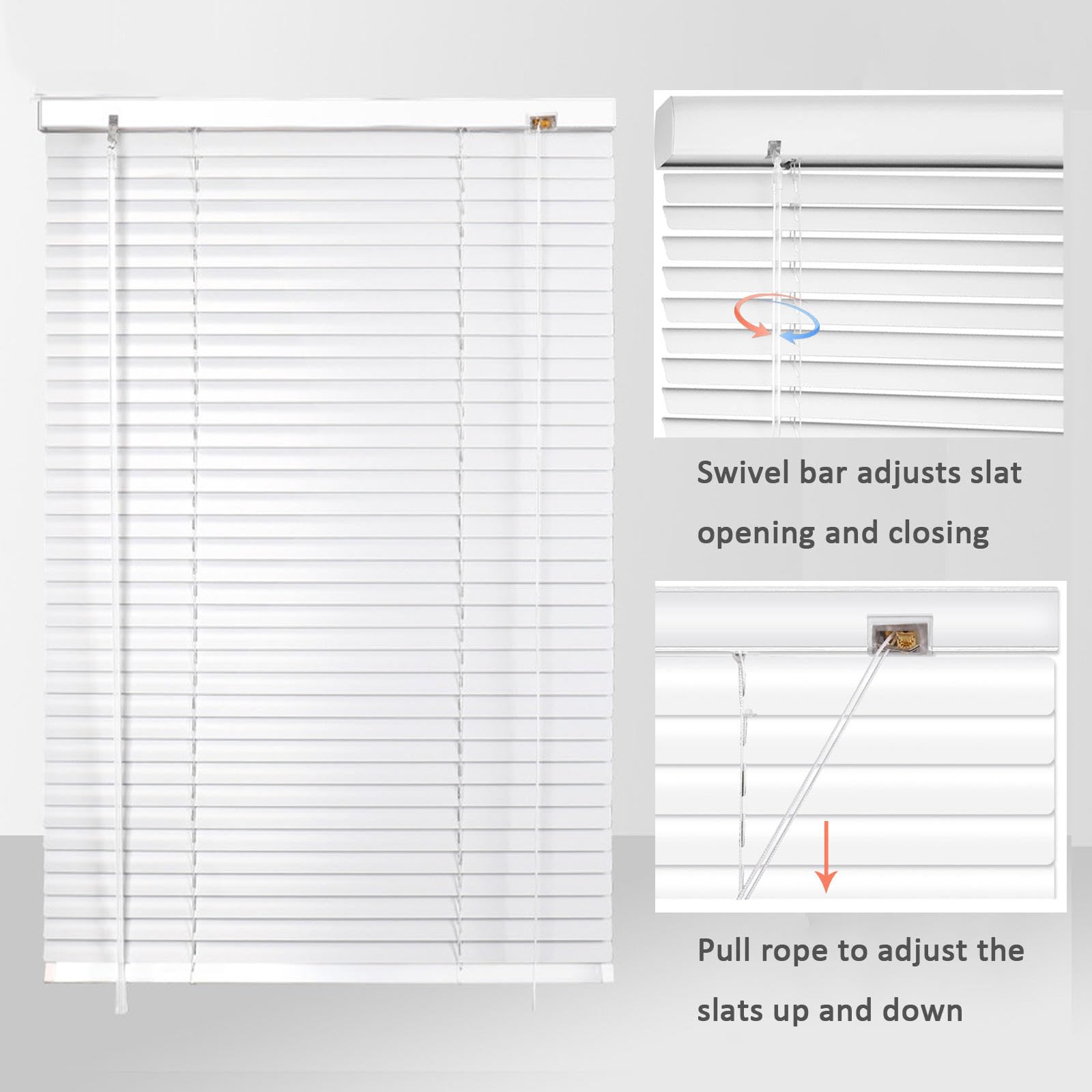 Aluminium-Jalousien 60 cm 80 cm 105 cm 115 cm 120 cm 125 cm Breite, Metall-Jalousien für Fenster, horizontale Verdunkelungsrollos, Raumverdunkelungs-Sichtschutzrollladen, Weiß, BxH-90x100cm/