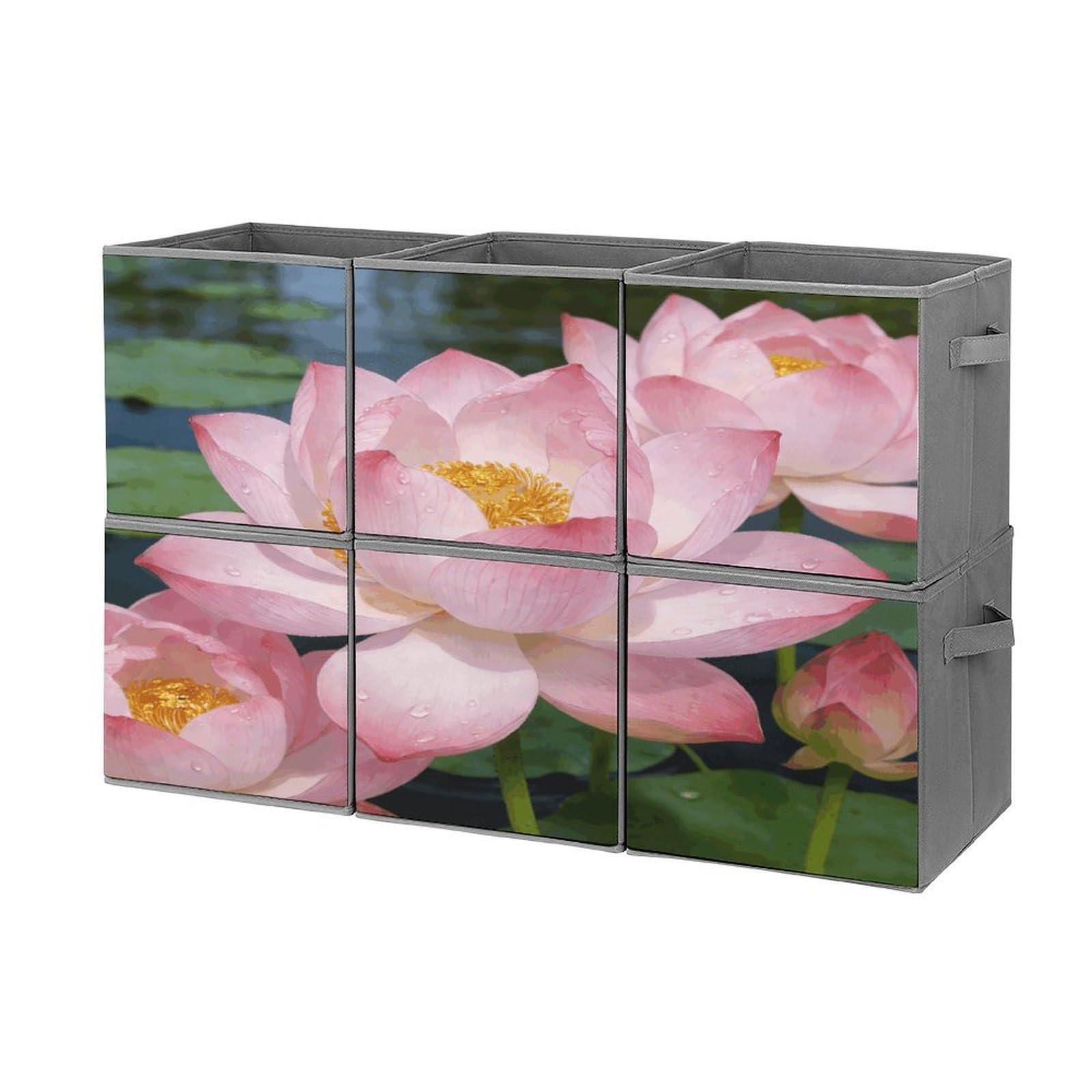 Fodpand Style Clear Lotus With Dew Cube Bins With Double Handles,Set Of 6 Cube Organizer, Stackable And Foldable Storage Bins For Organization, Closet, Shelves, Offices