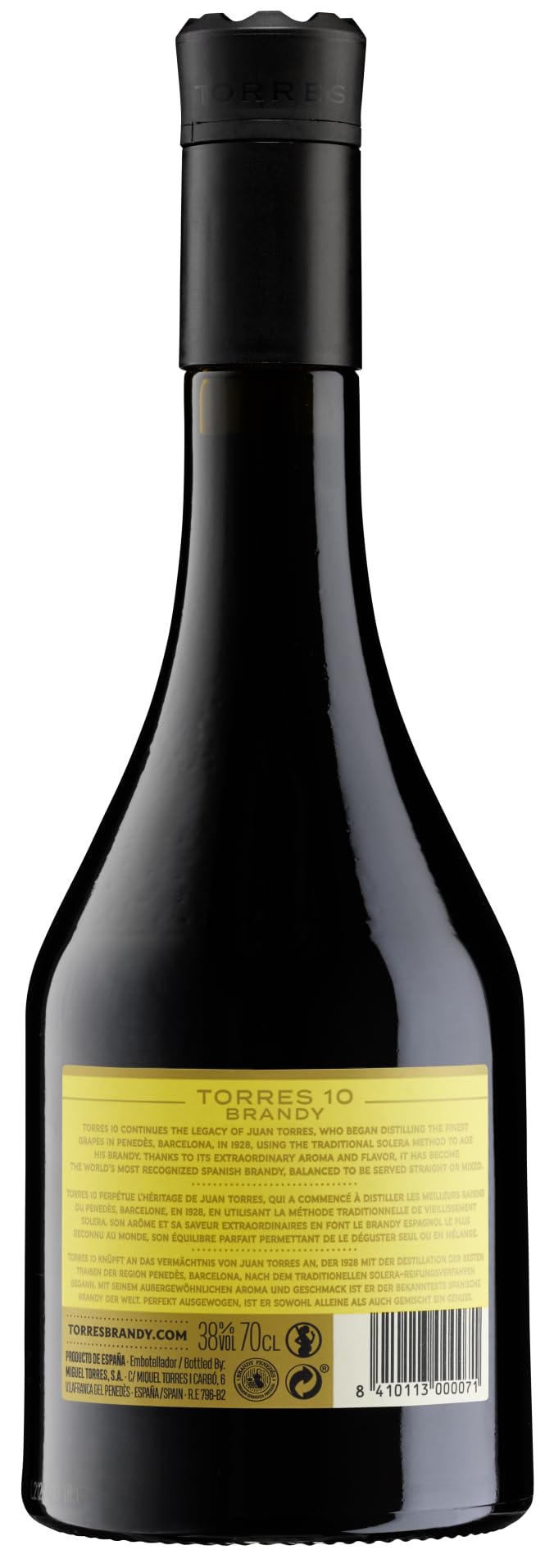Torres Brandy | 10 Reserva Imperial | Gewann Doppel-GOLD | Aus der spanischen Weinauregion Penedès | 700ML | 38% (Packung mit 3)