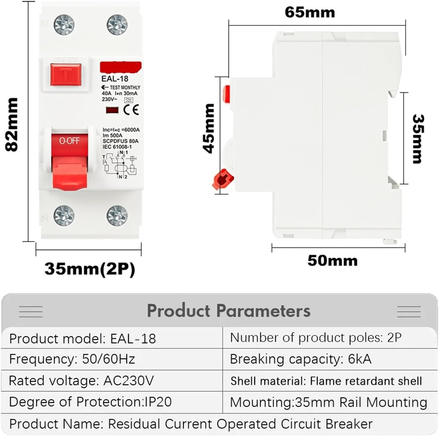 1PCS 2P 32A 10/30/100/300mA Type A RCCB RCD ELCB Electromagnetic Residual Current Circuit Breaker Differential Breaker Safety Switch(30mA,2P 10A)