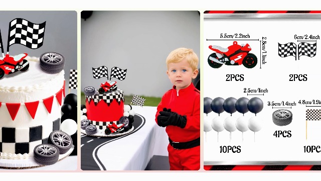 Décoration De Gâteau Motocross - Lot Thème Moto Cross Pour Anniversaire Enfant
