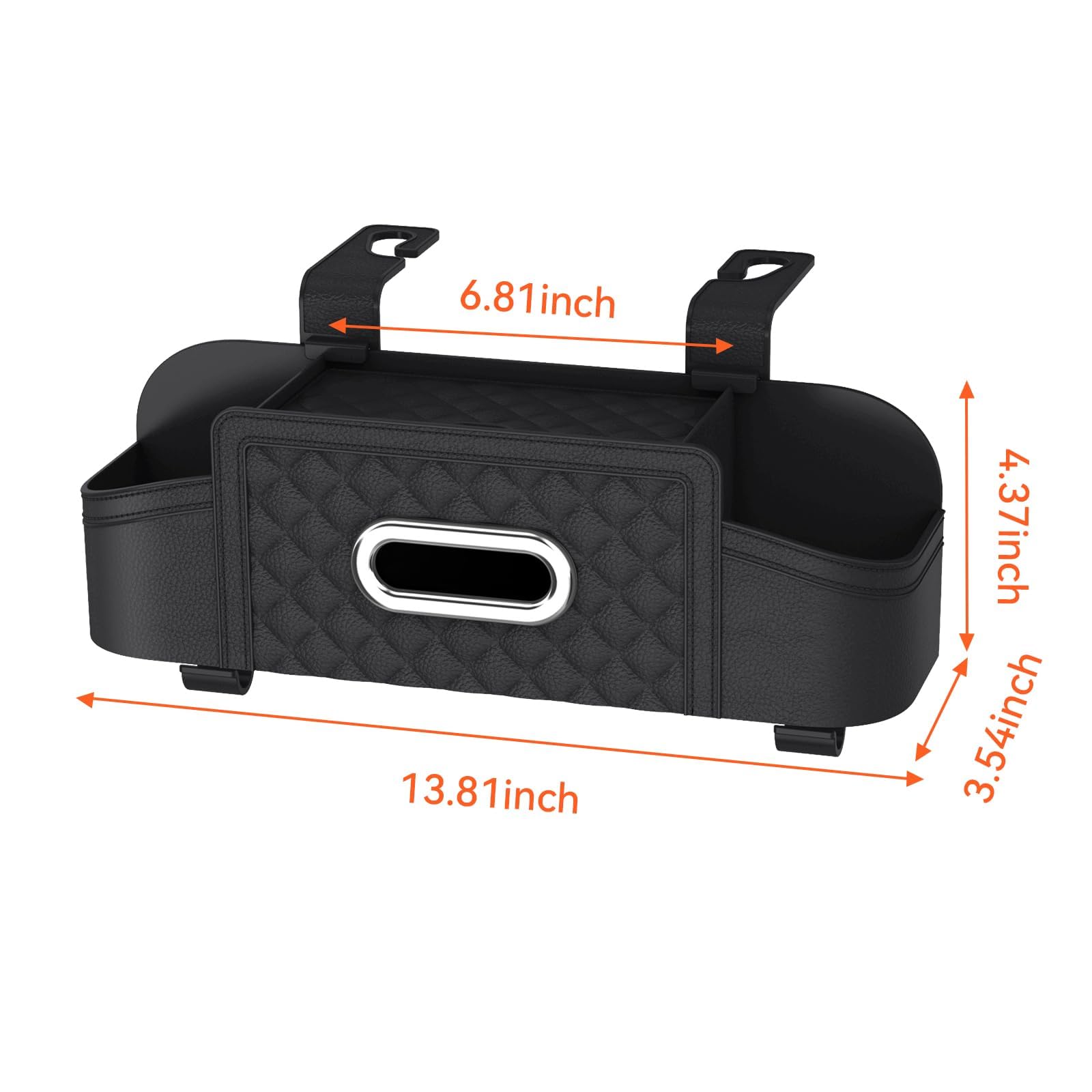 KASTWAVE Car Back Seat Storage Organizers, with 2 Drink Cup Holder, Tissue Box and Storage Box Hook, Auto Multi Functional Storage, for Kids, Men, Women and Travel (Black)