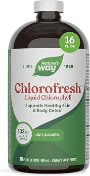 Natures Way Chlorofresh Liquid Chlorophyll, Chlorophyllin Copper Complex, Internal Deodorant Supplement, Supports Healthy Skin and Detox Pathways*, Unflavored, 16 fl oz