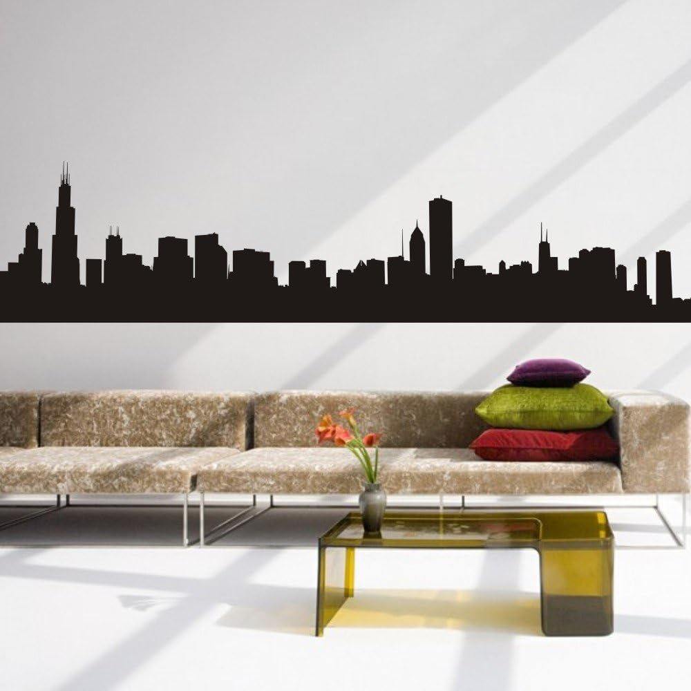 Custom Chicago Skyline Silhouette Vinyl Art Wall Decal&Mural for Living Room (XX-Large,Black)