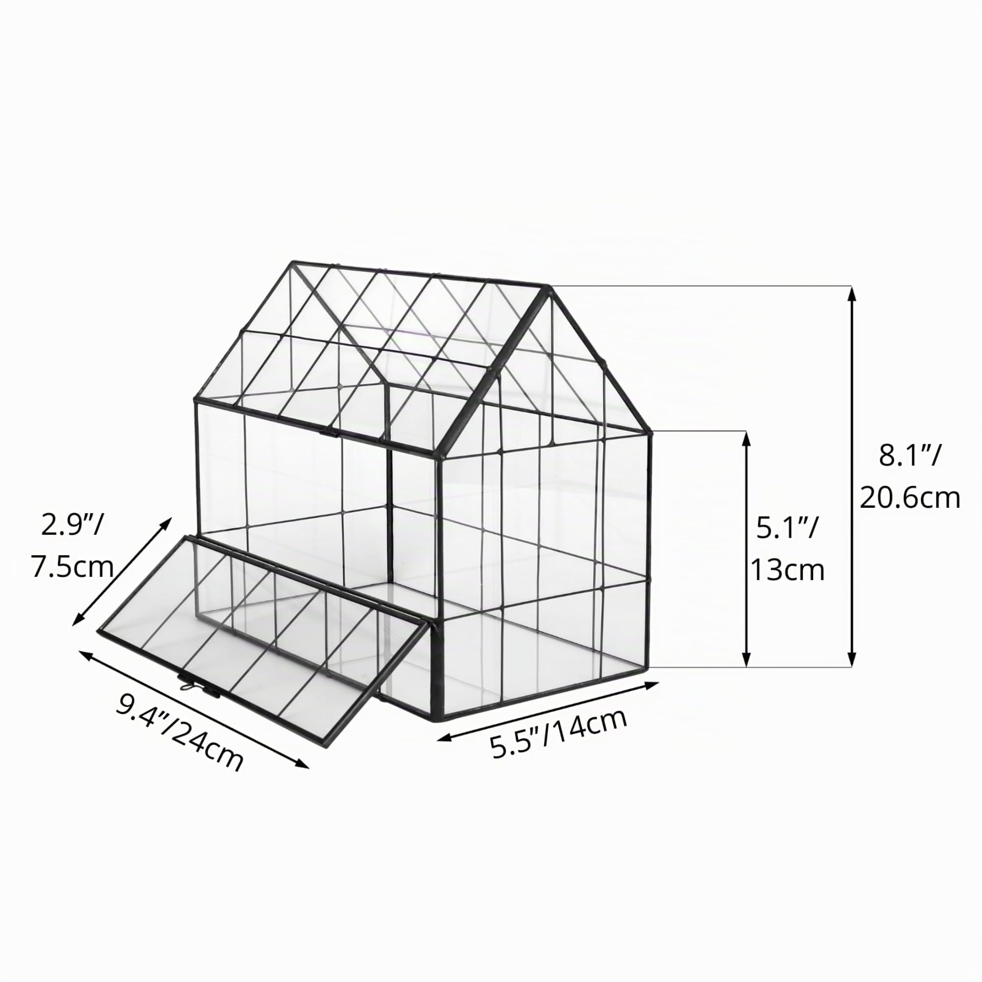 NCYP Terrario geométrico de Vidrio con Puerta de Apertura Frontal, Forma de casa Cerrada, macetero de micropaisaje para suculentas pequeñas (Solo terrario, sin Plantas)