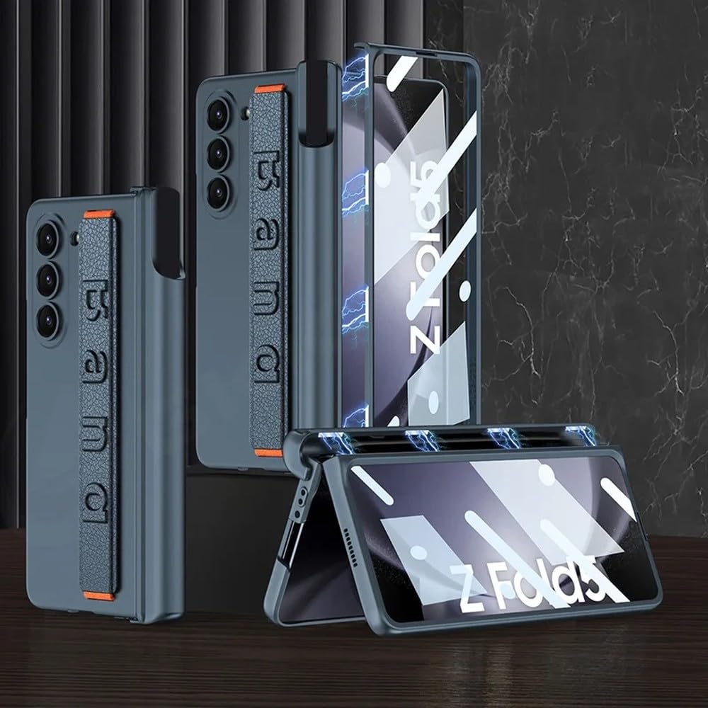 Custodia con cerniera magnetica per cinturino da polso per Samsung Galaxy Z Fold 3 Cover con schermo in vetro Slot per penna rigida per Galaxy Z Fold5 4 3 5G Custodia, colore 7, per SM Z Fold 5 5G