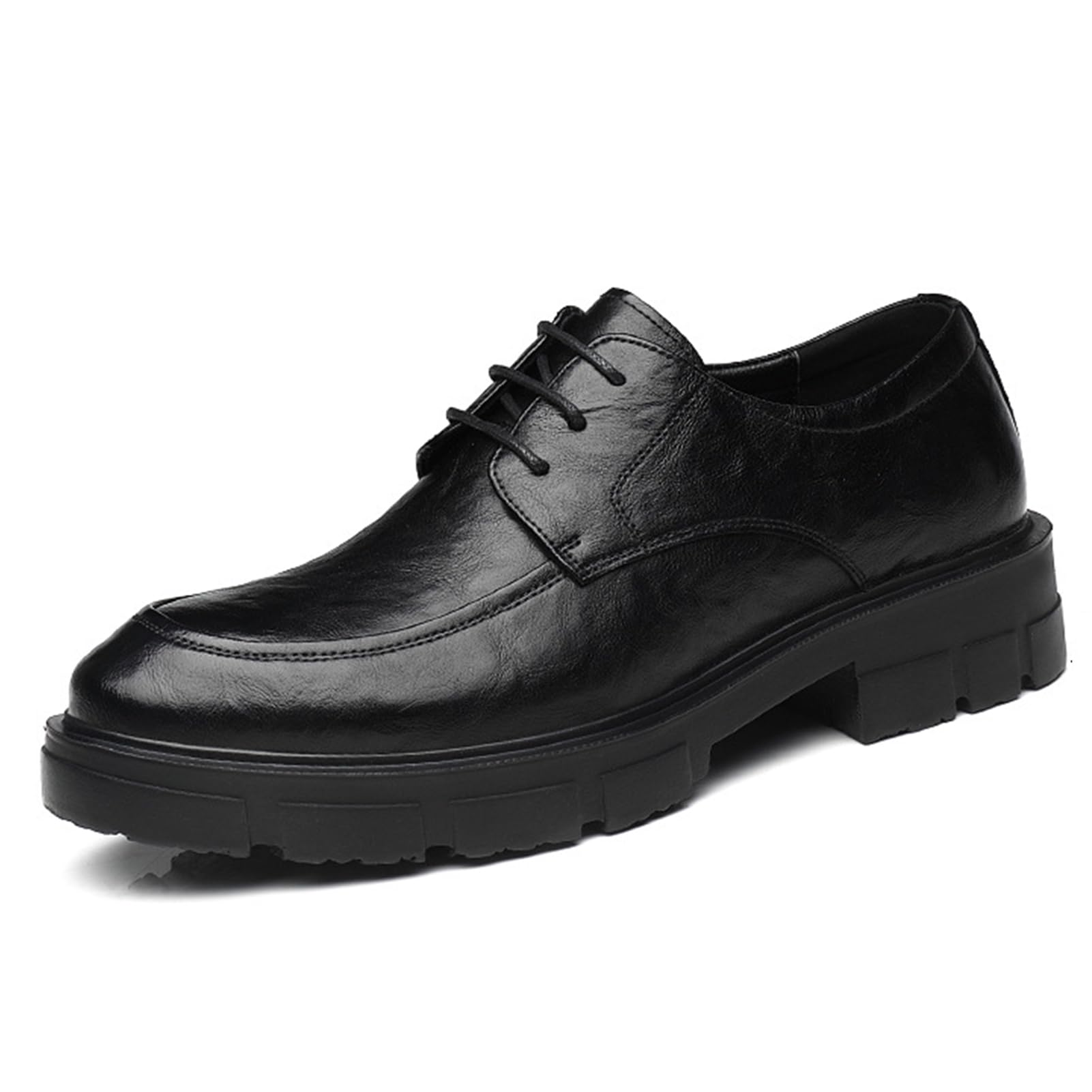 Mens Low Heel Derby Oxfords Dress Shoes Platform Round Toe Lace-up Business Derby Classic Tuxedo Shoes