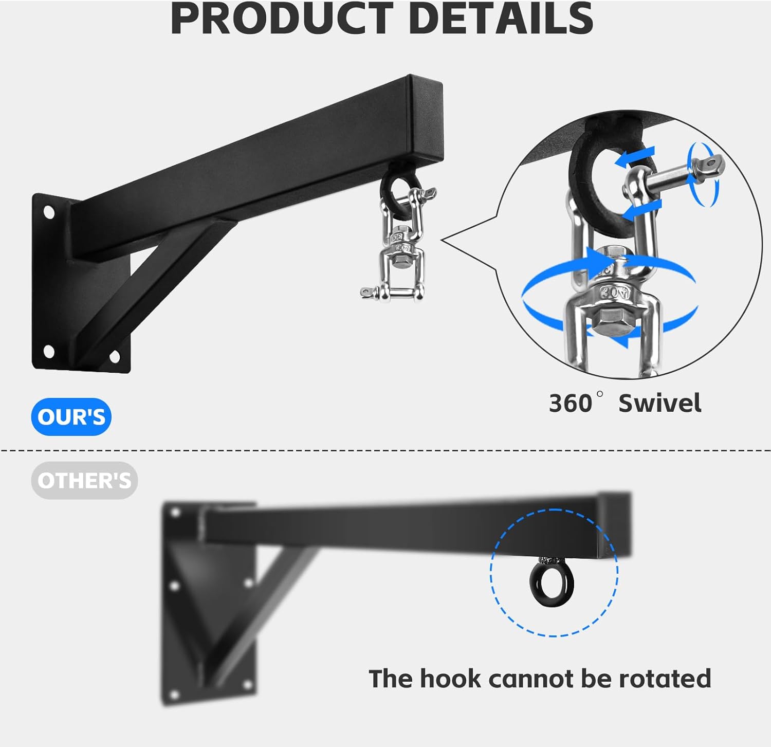 YORWHIN Punching Bag Hanger, Boxing Bag Wall Bracket Heavy Hanger Rated Hanging Stand Silent Rotation for Home Gym Indoor Outdoor Boxing Exercise