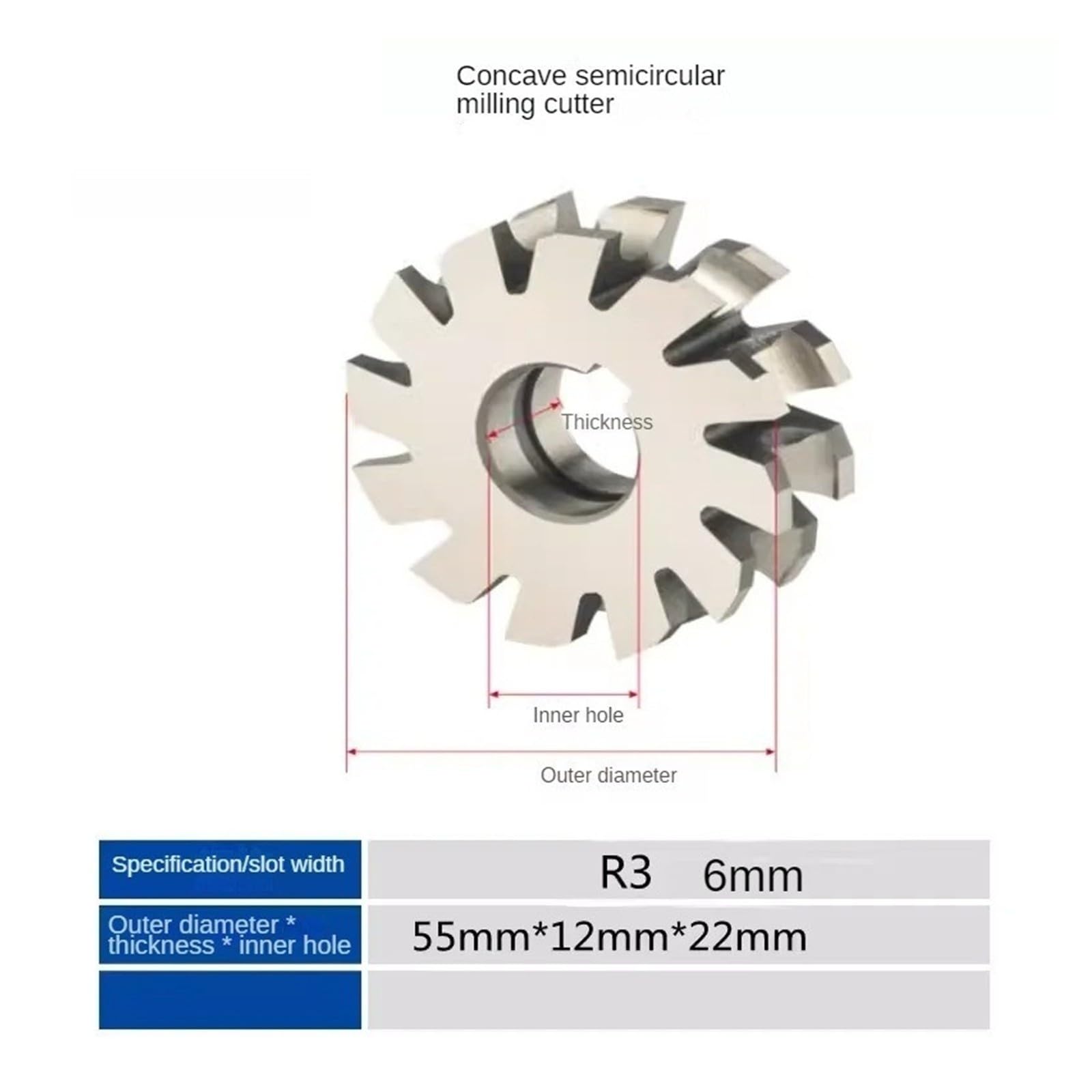 Fresa semicircular cóncava de acero blanco HSS(R3)