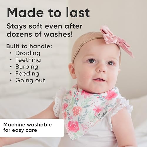 Miniatura 9 de Copper Pearl Paquete de 4 baberos de algodón suave para babeo y dentición, baberos absorbentes para bebés niñas y niños, ajustables para adaptarse a