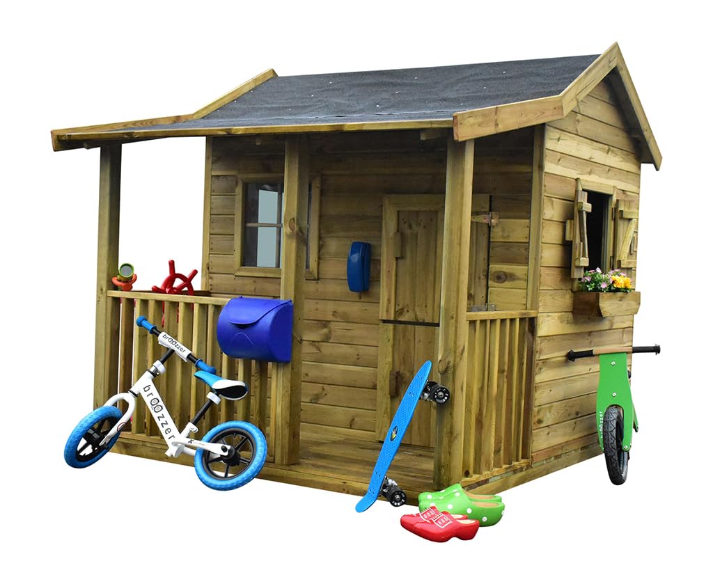 Spielhaus Saloon KDI | 169x183x178 cm | Kesseldruckimprägniert | Mit Veranda, Fußboden & 3 Fenstern | Inkl. Blumenkästen | Kinder Spielhaus