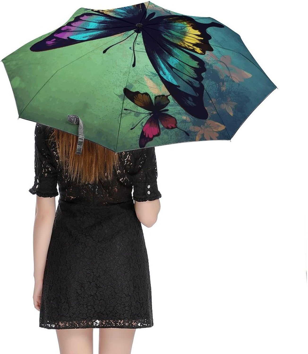 Artistic Butterfly Compact Travel Umbrella, Portable Folding Umbrella for Rain, Lightweight & Packable Automatic Umbrellas for Women Men Backpack Purse Easy Collapse