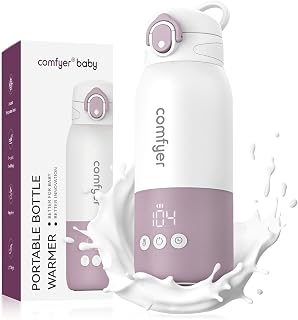 Portable Baby Bottle Warmer for Travel, Portable Milk Warmer with Fast Heating & Long Battery Life, Instant Breast Milk, Formula/Water Warmer with 12 Ounces Big Capacity, Baby Flask for Vehicle