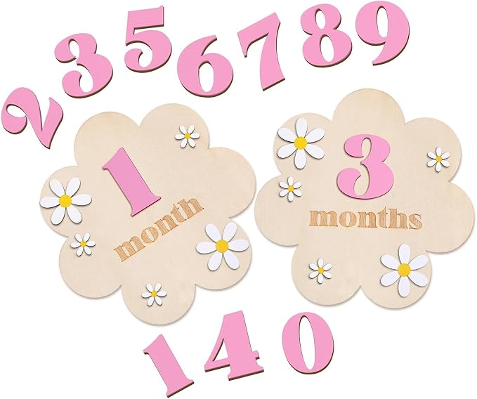 xiaaofea 3D Wooden Daisy Baby Monthly Milestone Sign Cards 1-12 Months ...