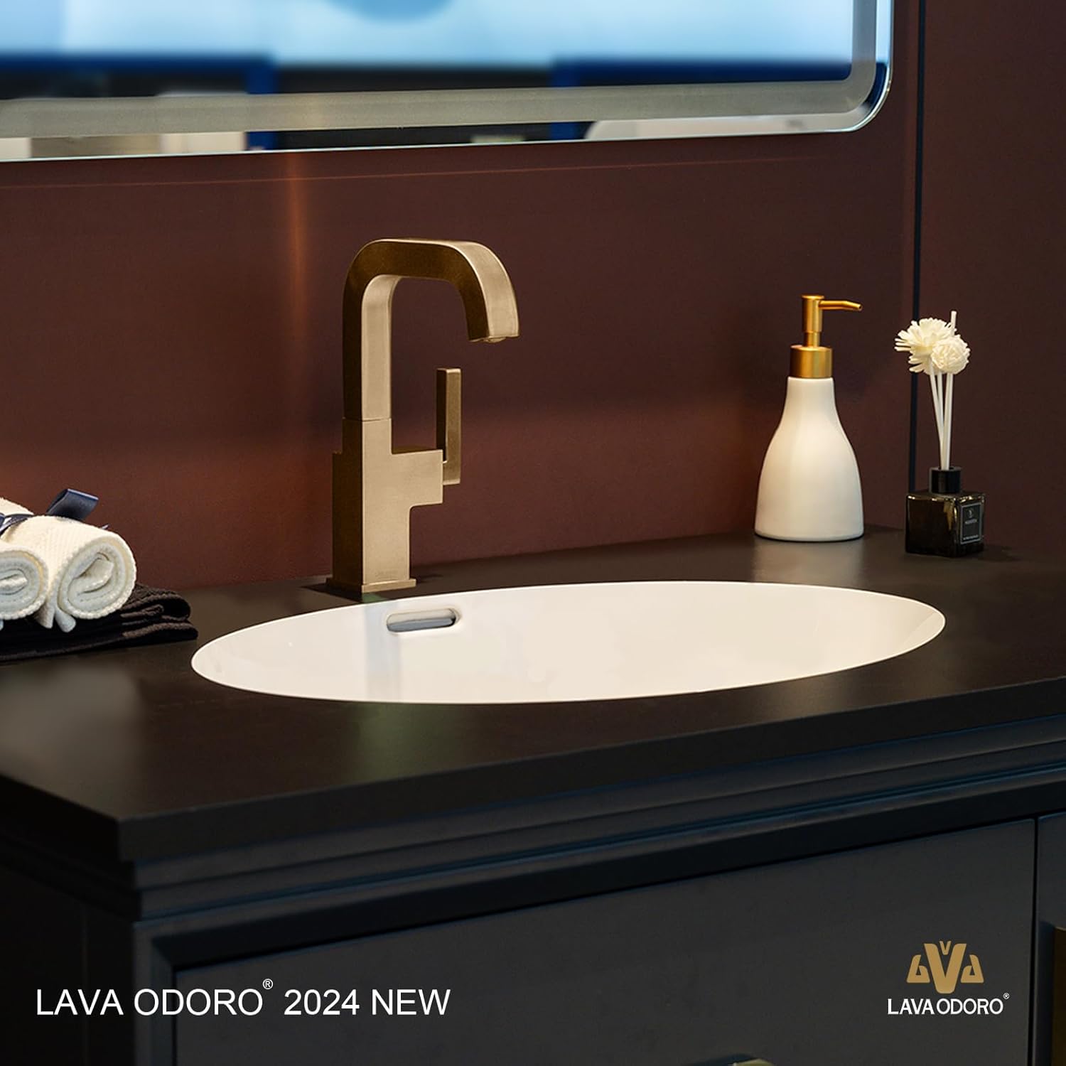 Lava Odoro Champagne Gold Bathroom Faucet Single Hole, Bronze Gold Bathroom Sink Faucet Single Handle Vanity Faucets with Drain Assembly, Restroom Solid Brass Faucets Deck Plate Included BF204-CB
