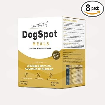 DogSpot Meals, Fresh Dog Food Recipe, Chicken, Rice, Vegetables & Turmeric Formula, Wet Food for Small Dogs, 100 gm Pouch (Pack of 8)
