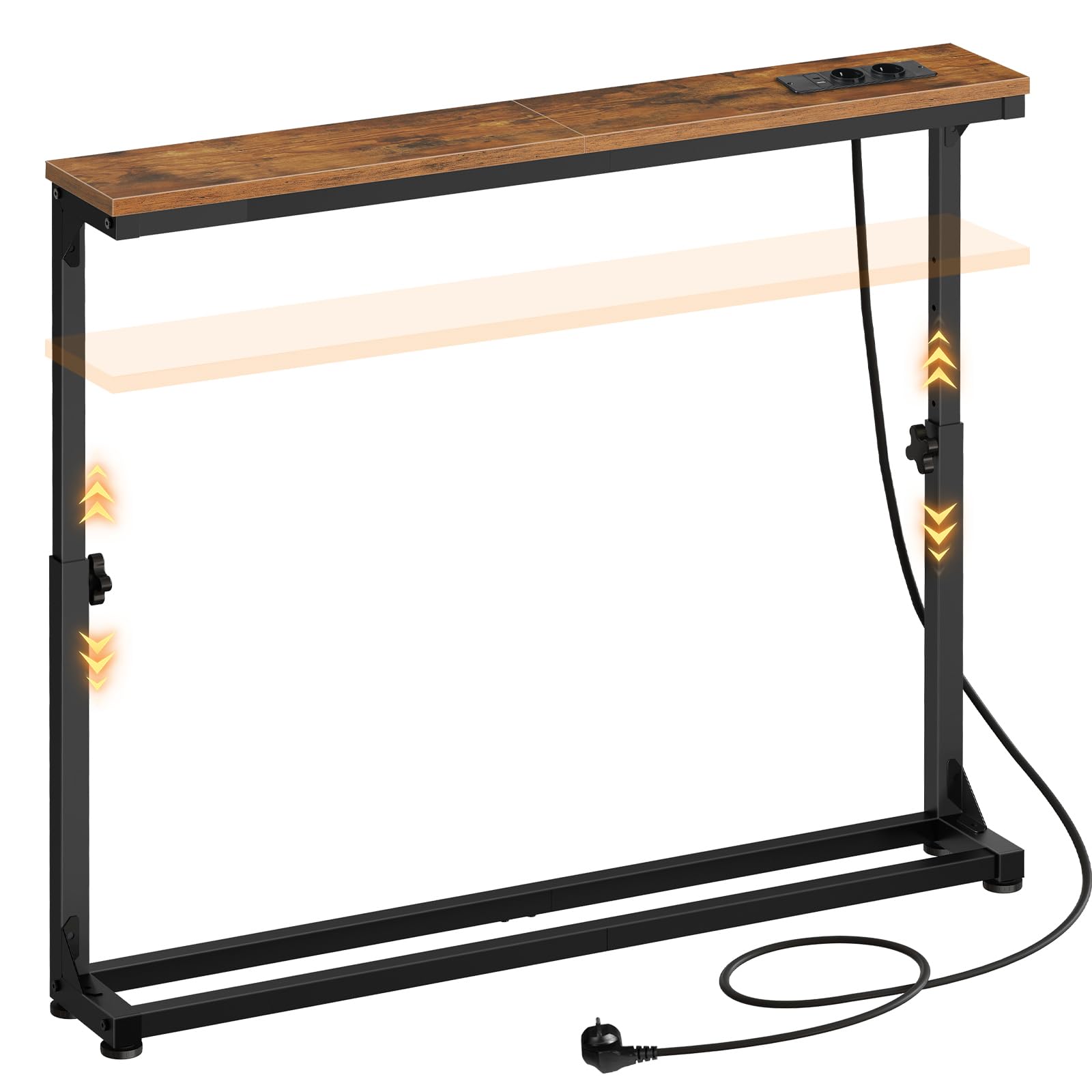 HOOBRO Schmaler Konsolentisch (15 cm breit), höhenverstellbar (63,5-83,5 cm), Sofatisch mit Ladestation, Beistelltisch, Flurtisch für den Eingangsbereich, Flur, Vintagebraun und Schwarz EBF95CXG01