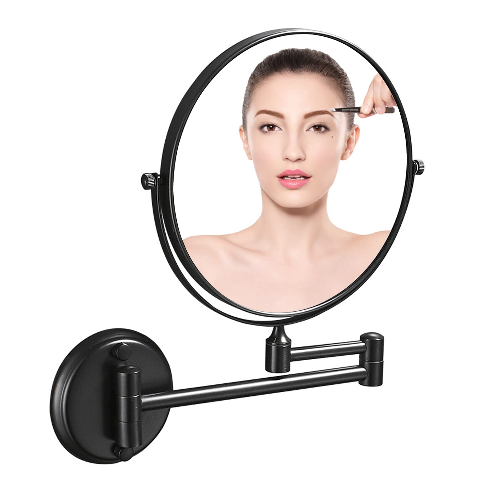 ZHANGY 6 Inch Wall-Mounted Make-up Mirror, Shaving Mirrors for Wall, 7X Magnification 360 Degree Rotation Double-Sided Make-up Mirrors for Bathrooms, Black B