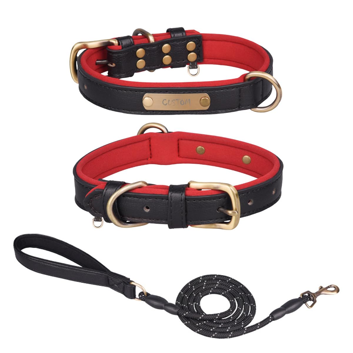 Personalized Vegan Leather Dog Collars with Engraved Nameplate, Custom Padded Dog Collar with Name Plate,Soft Neoprene Puppy Collar Adjustable Heavy