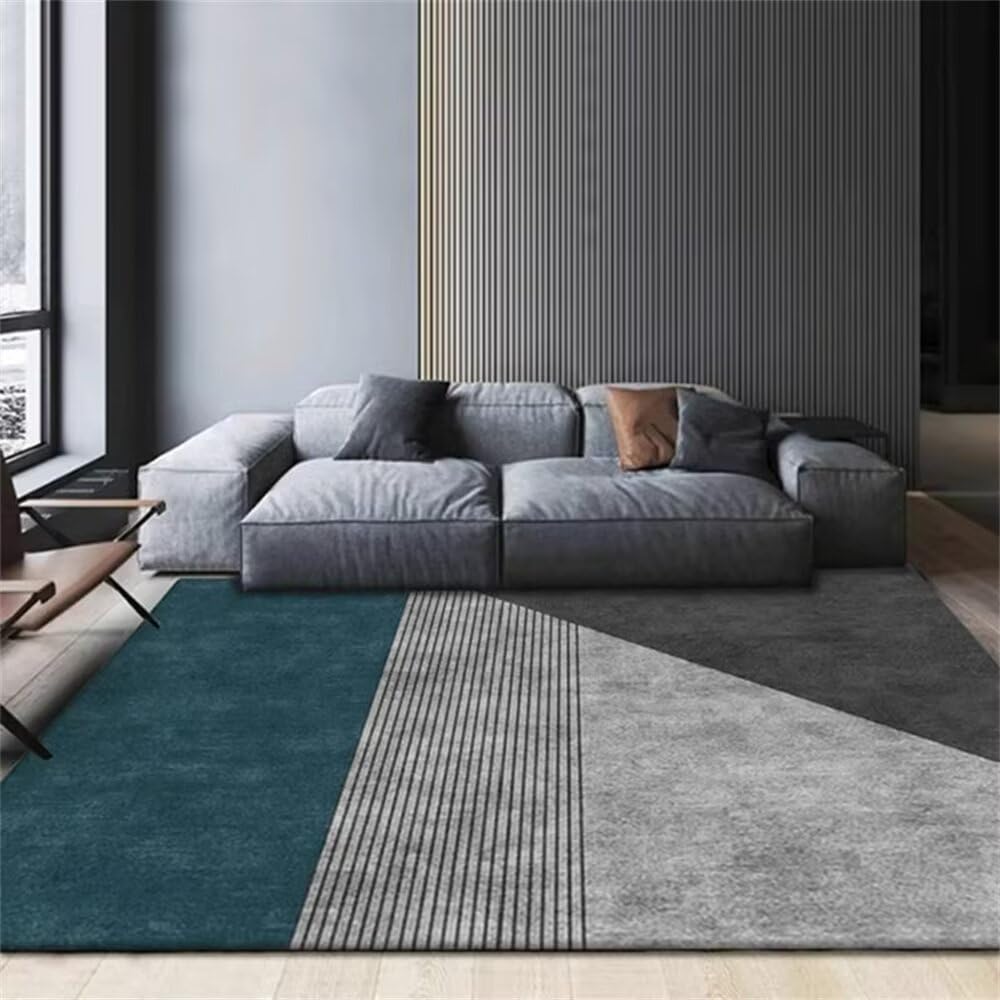 Grand tapis de salon 140x200cm moderne et tapis couloir géométrique doux gris bleu