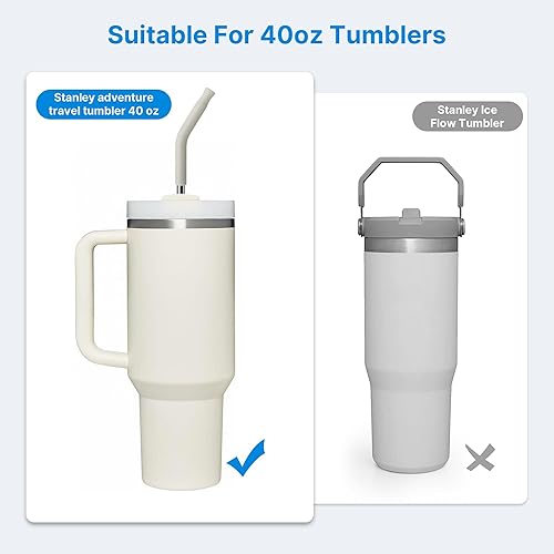 Miniatura 2 de Popote de metal con punta de silicona para vaso Stanley de 40 onzas, 2 popotes de acero inoxidable de repuesto para vaso de viaje Stanley Adventure