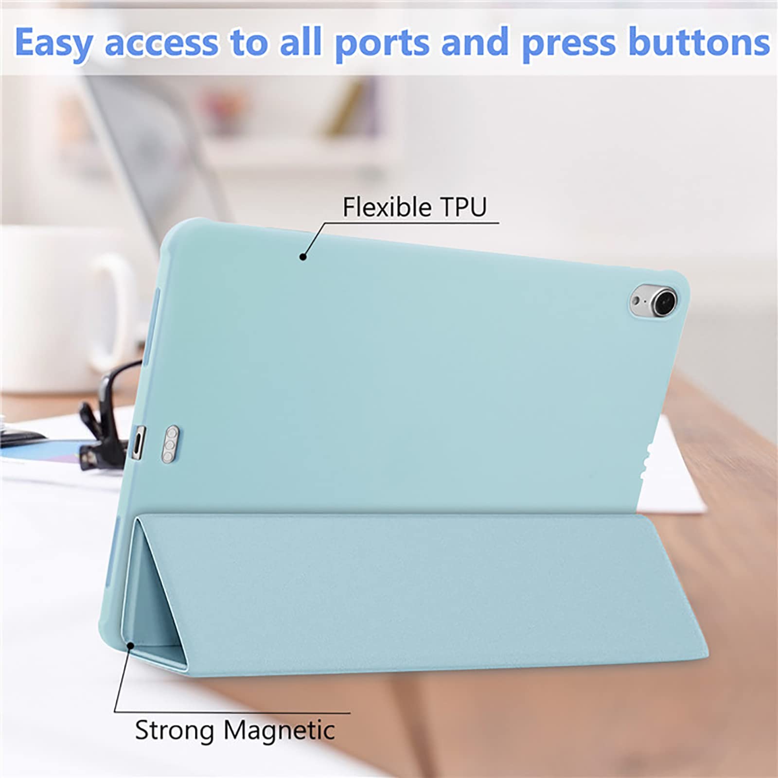 Etui kompatybilne z Pad Mini 6 2021 (8,3 cala) i (10,9 cala) air5 2022/air4 2020, potrójnie rozkładane etui z twardą tylną obudową odporną na wstrząsy osłoną, zielone 2, air5 2022(10,9)