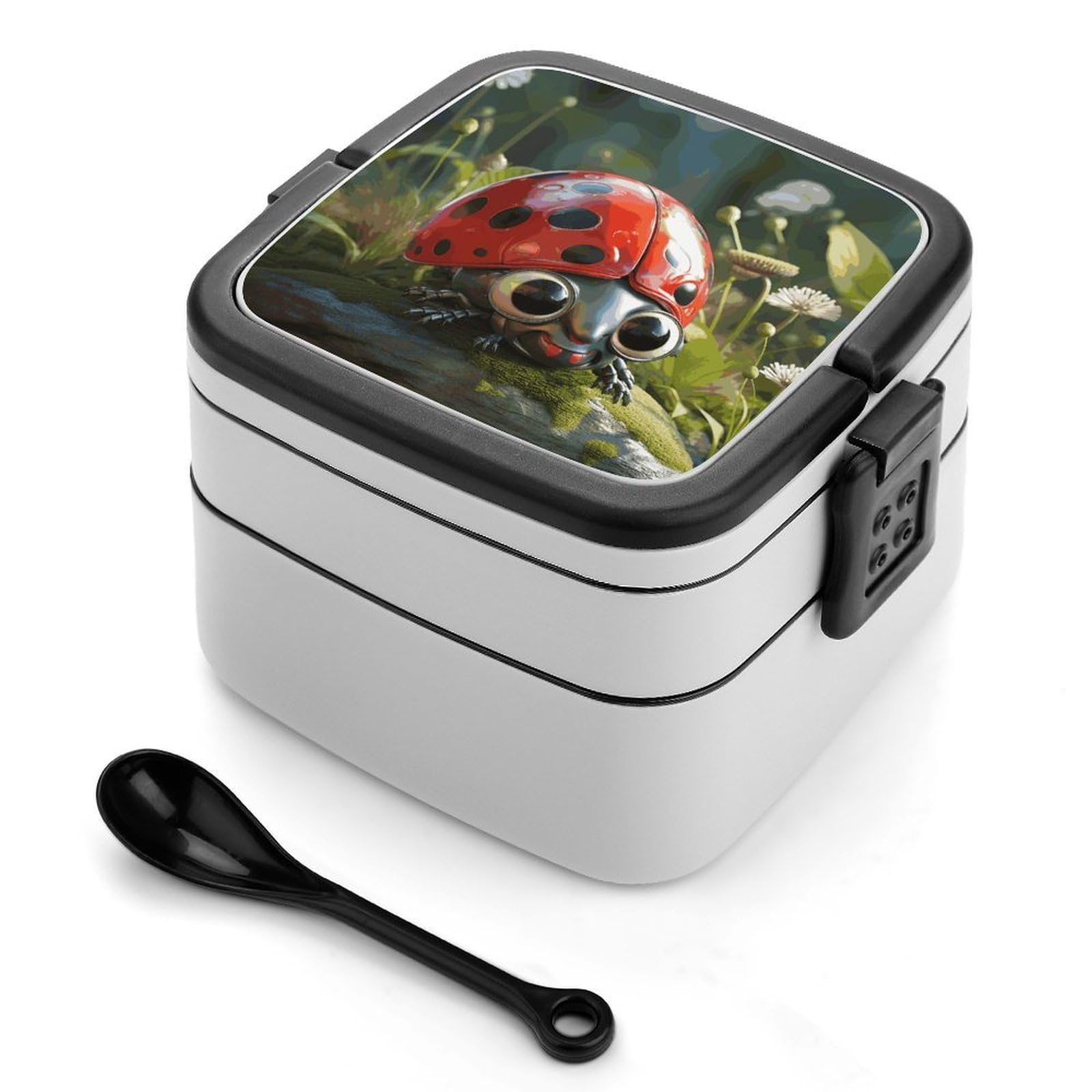 JTREHY Cartoon Ladybug Lunch Box Double-Layer Portable Lunch Container Stackable Large Capacity Leakproof Bento Box for Dining Out Work Picnics Travel