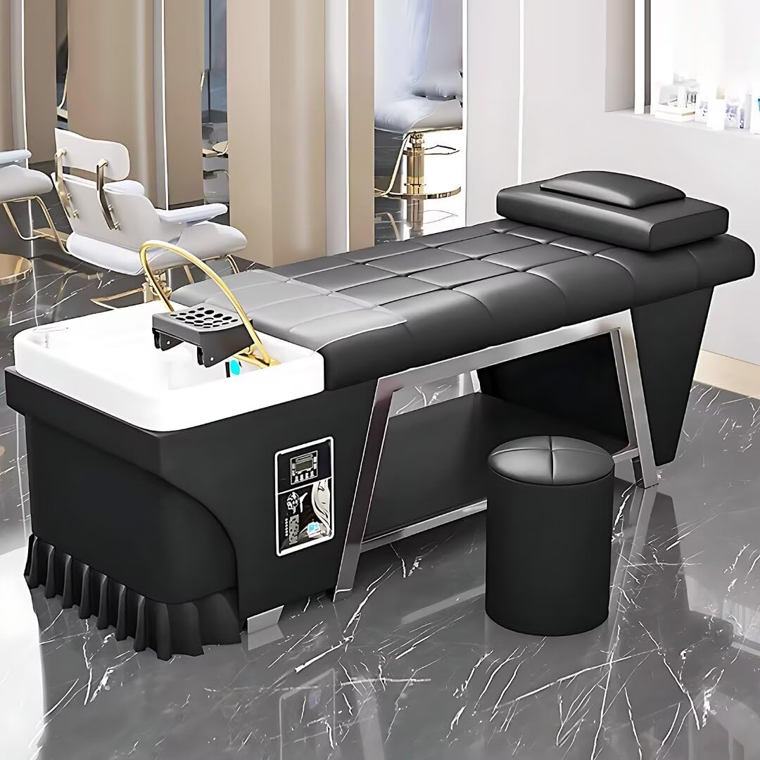 Profesjonalne łóżko z szamponem do spa, stół do masażu i łóżko do twarzy, luksusowy czarny design z wygodnym zagłówkiem, cyrkulacja wody, otwarte przechowywanie, sprzęt do salonu piękności spa