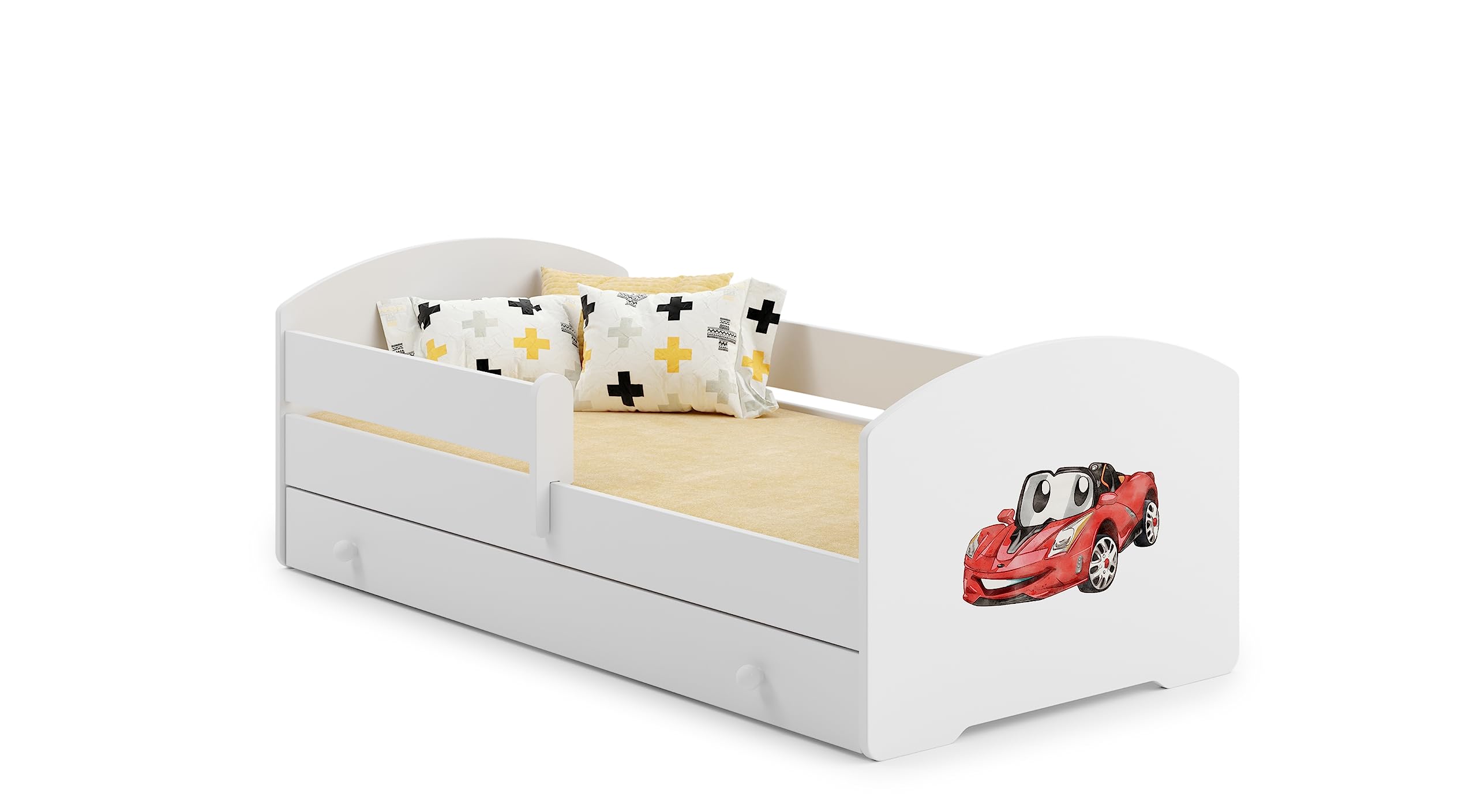 KOBI LUK - Cama infantil (140 x 70 cm), color blanco y blanco con almacenamiento con cajón, 140 x 70 cm | Cama infantil pequeña con camas para niños, con colchón y marco | Habitación Bebe | Cama
