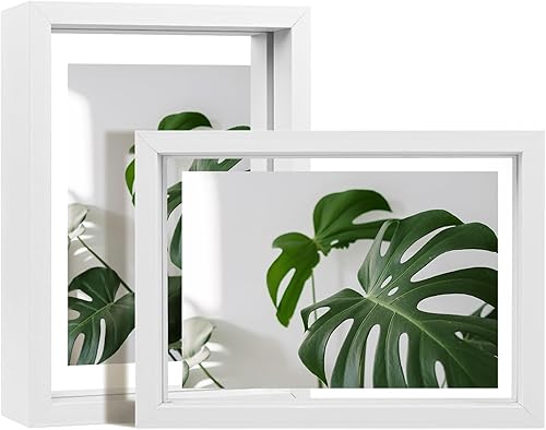Miniatura 94 de Egofine Juego de 2 marcos flotantes de 8 x 10 pulgadas, marco de fotos de plexiglás doble, hecho de madera maciza, fotos de cualquier tamaño de