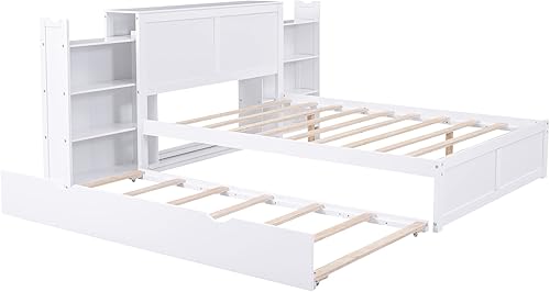 Miniatura 152 de Cama de plataforma de tamaño Queen con cabecero y cajones, marco de cama de plataforma de madera maciza con estantes, puertos USB y enchufes, marco