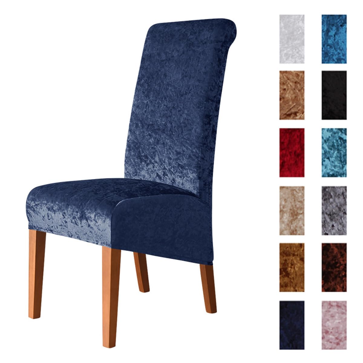 Odot Chair Covers Set of 2/4/6, Elastic Dining Chairs Seat Covers Solid Colour Velvet Dining Chair Covers, Washable High Back Stretch Chair Cover for Restaurant (Navy Blue,Set of 2)