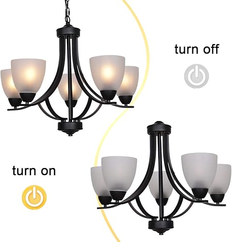 Miniatura 7 de VINLUZ 5 candelabros contemporáneos sombreados con cristal de alabastro negro rústicos lámparas colgantes de techo de mediados de siglo, iluminación