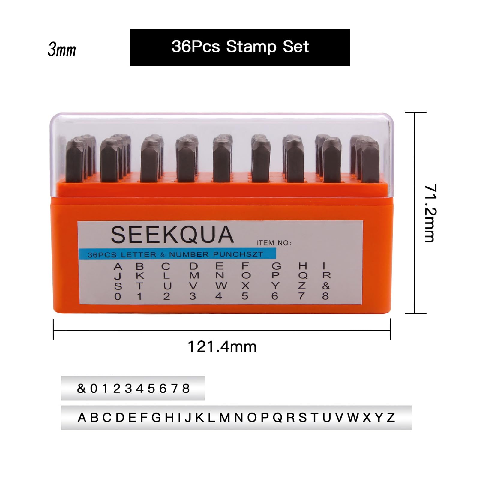 Set di 36 timbri con numeri e lettere, 26 timbri con lettere maiuscole (A-Z), numeri (0-8), set combinato per etichette per biglietti, album di ritagli, artigianato, insegnamento (3 mm)