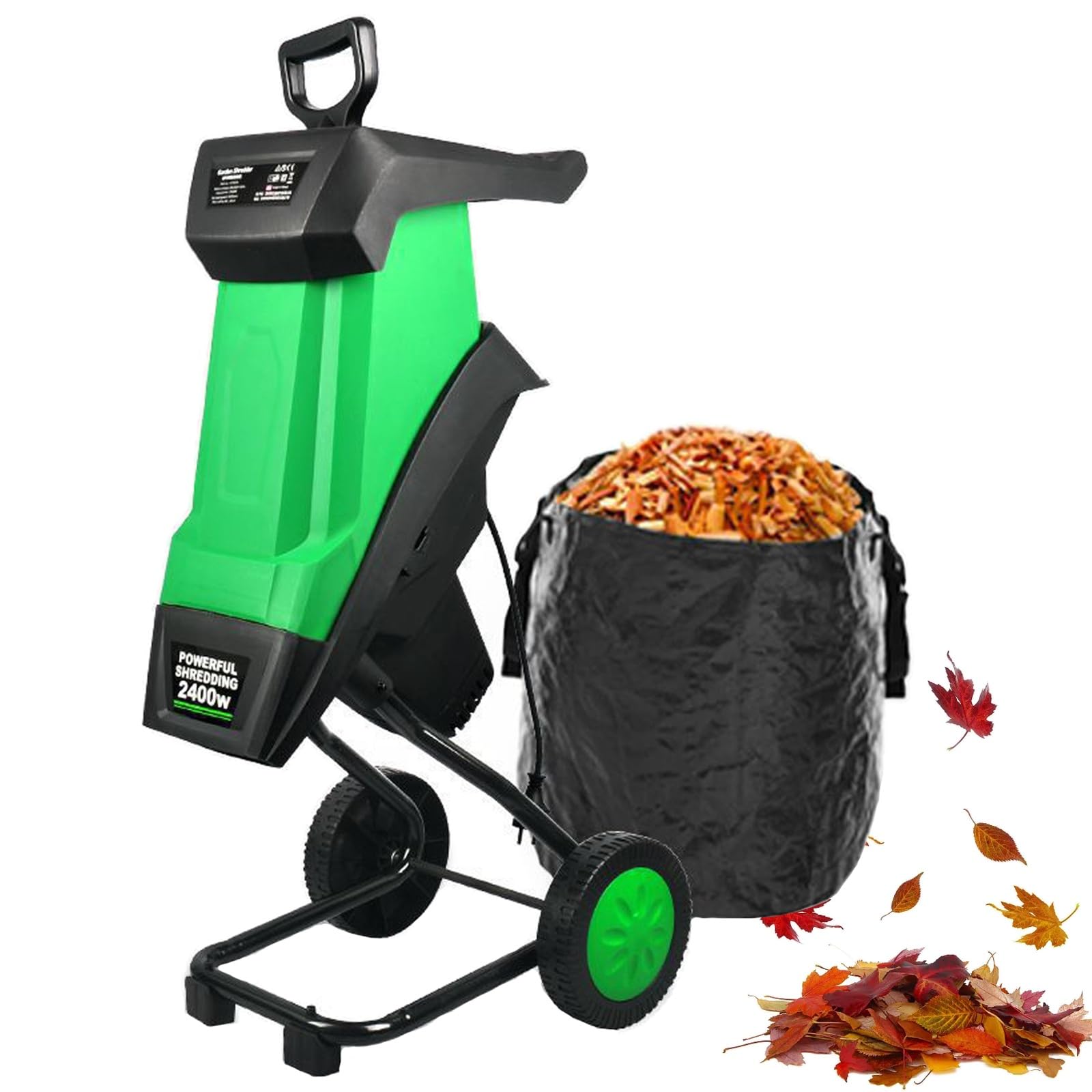 Trituradora eléctrica de madera para jardín, trituradora de hojas portátil con bolsa de recogida de 50 L, funcionamiento silencioso, ideal para ramas y compostaje