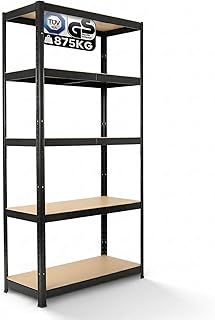 Arebos Schwerlastregal 180 x 90 x 40 cm | 875kg Tragkraft | 0,63 mm | 5 MDF-Platten Regal Lagerregal Kellerregal Steckregal Werkstattregal | Schwarz