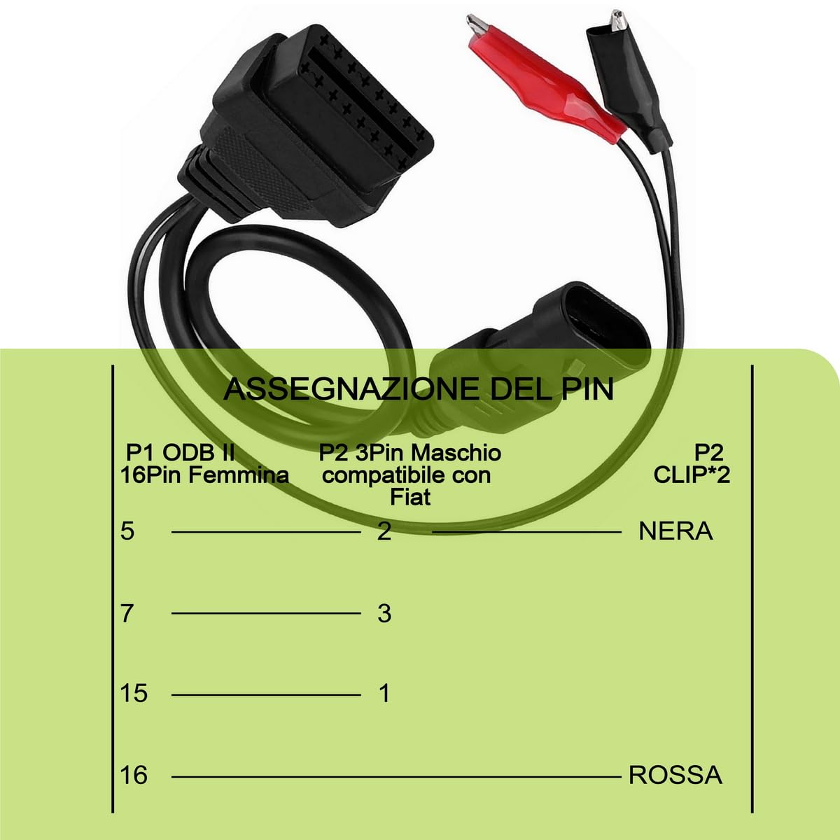 CGEAMDY Cavo Adattatore OBD2 16 Pin – Prolunga 30 Cm – Diagnosi Auto Universale – Rame Puro