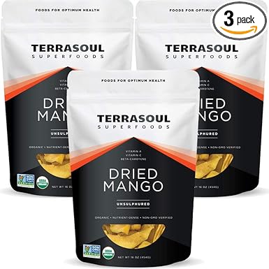 Terrasoul Superfoods Organic Dried Mango Slices, 3 Lbs (3 Pack) - Naturally Sweet & Tart | No-Added Sugar | Healthy Prebiotic