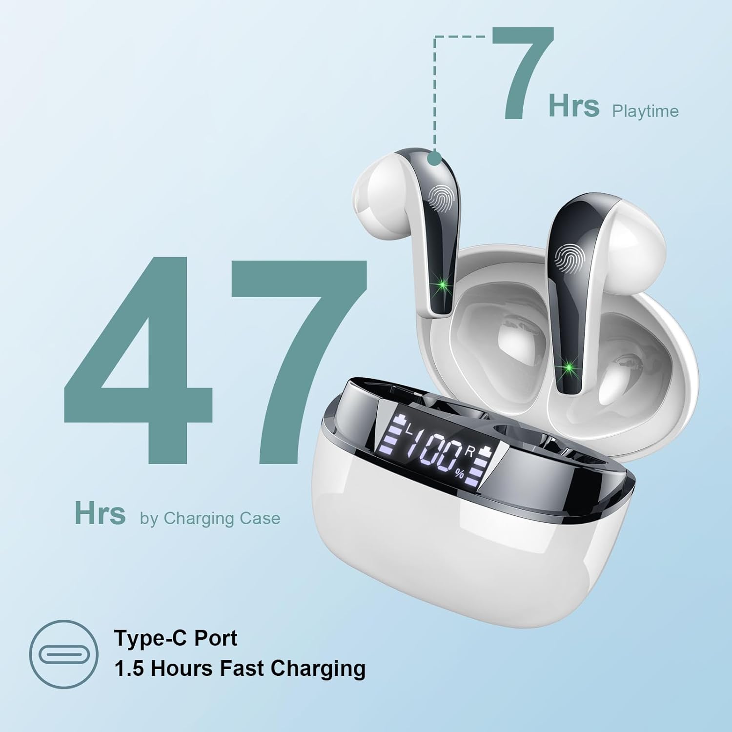 Doubc Q13 Earbuds charging case with 47 hours playtime and Type-C port