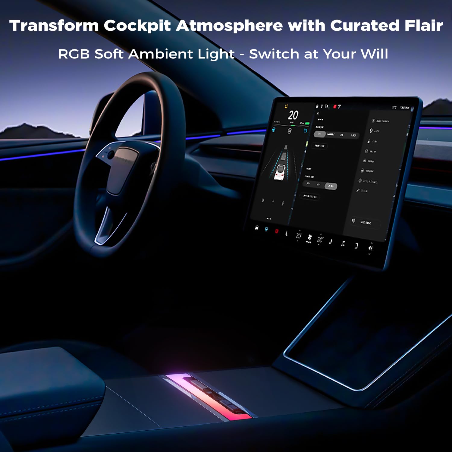 Hub USB do Tesla Model Y Juniper 2025-2026 i model 3 Highland 2024-2025, szybkie ładowanie USB-C 120 W z wysuwanymi kablami, 2-portowa wbudowana konsola środkowa RGB