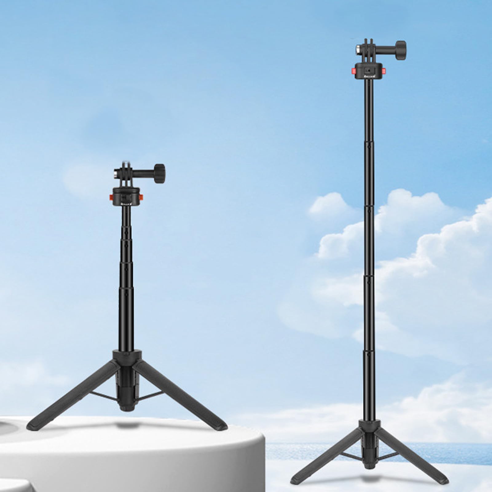Cryfokt Compact Extendable Camera Tripod for Selfie Stick | Base triangolare allargata, altezza regolabile, doppio di chiusura, alluminio leggero